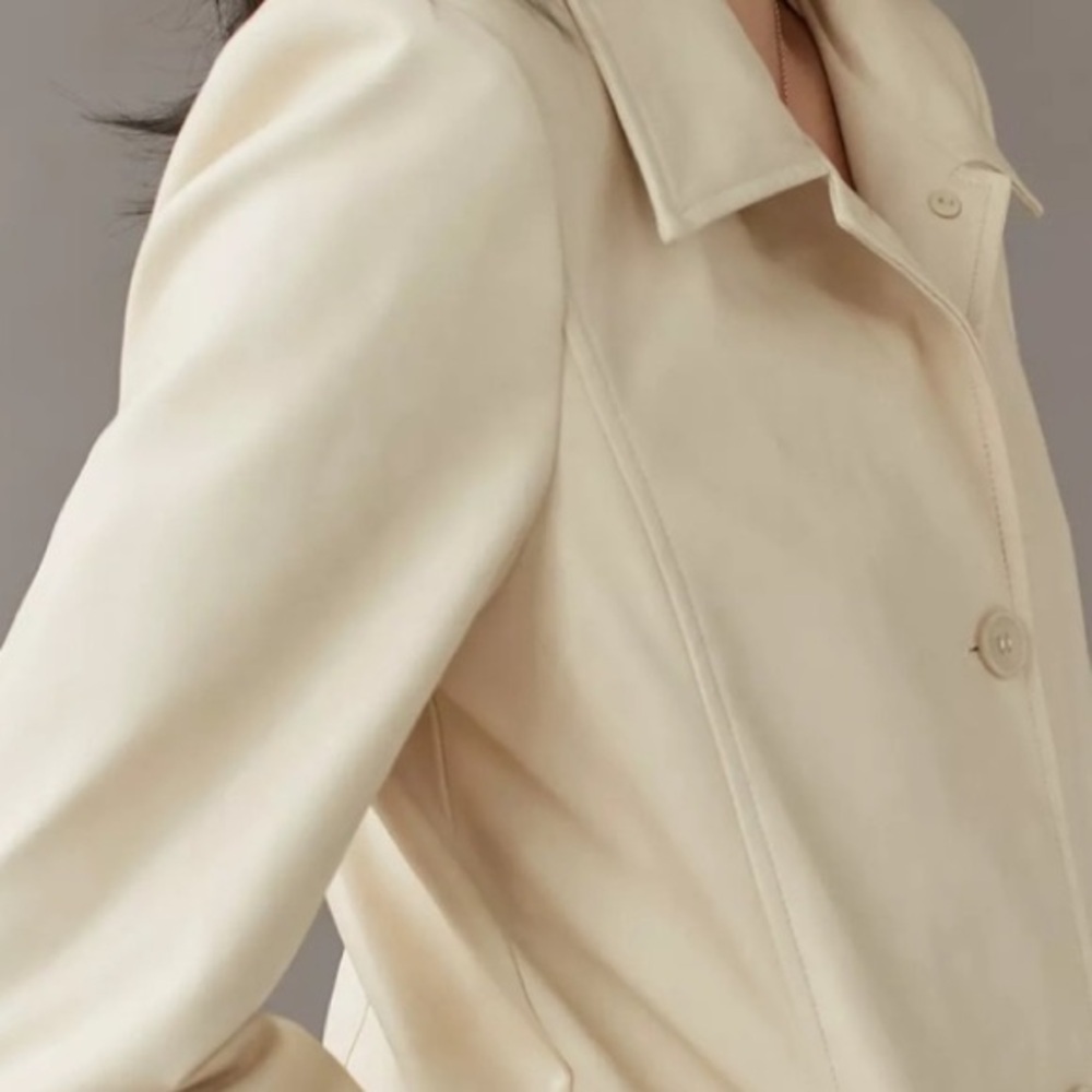 UO Vegan Leather Trench NWT Women’s XXL Ivory Tessa Neutral Longline Coat - Picture 6 of 17